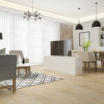 3d rendering modern dining room and living room with luxury decor